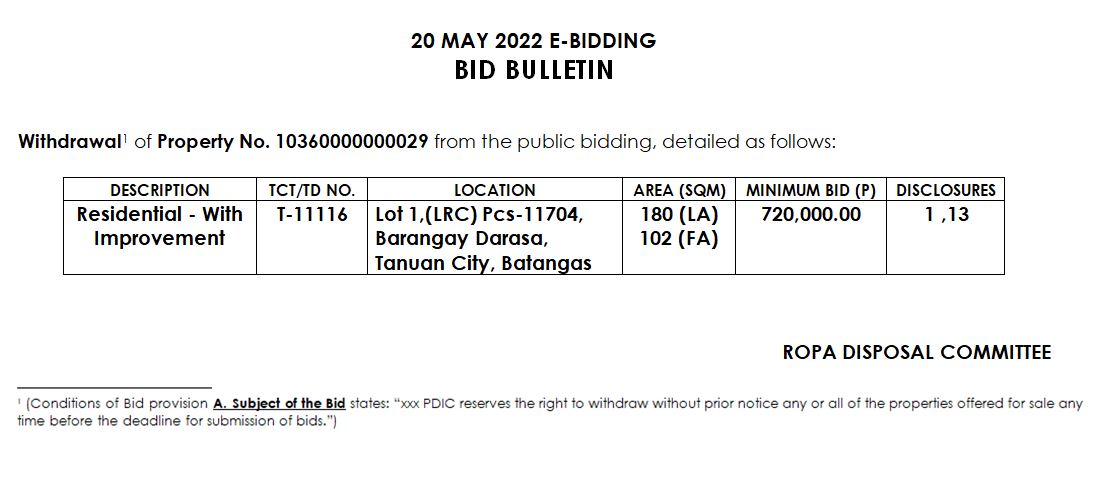 Bid Bulletin- May 20,2022